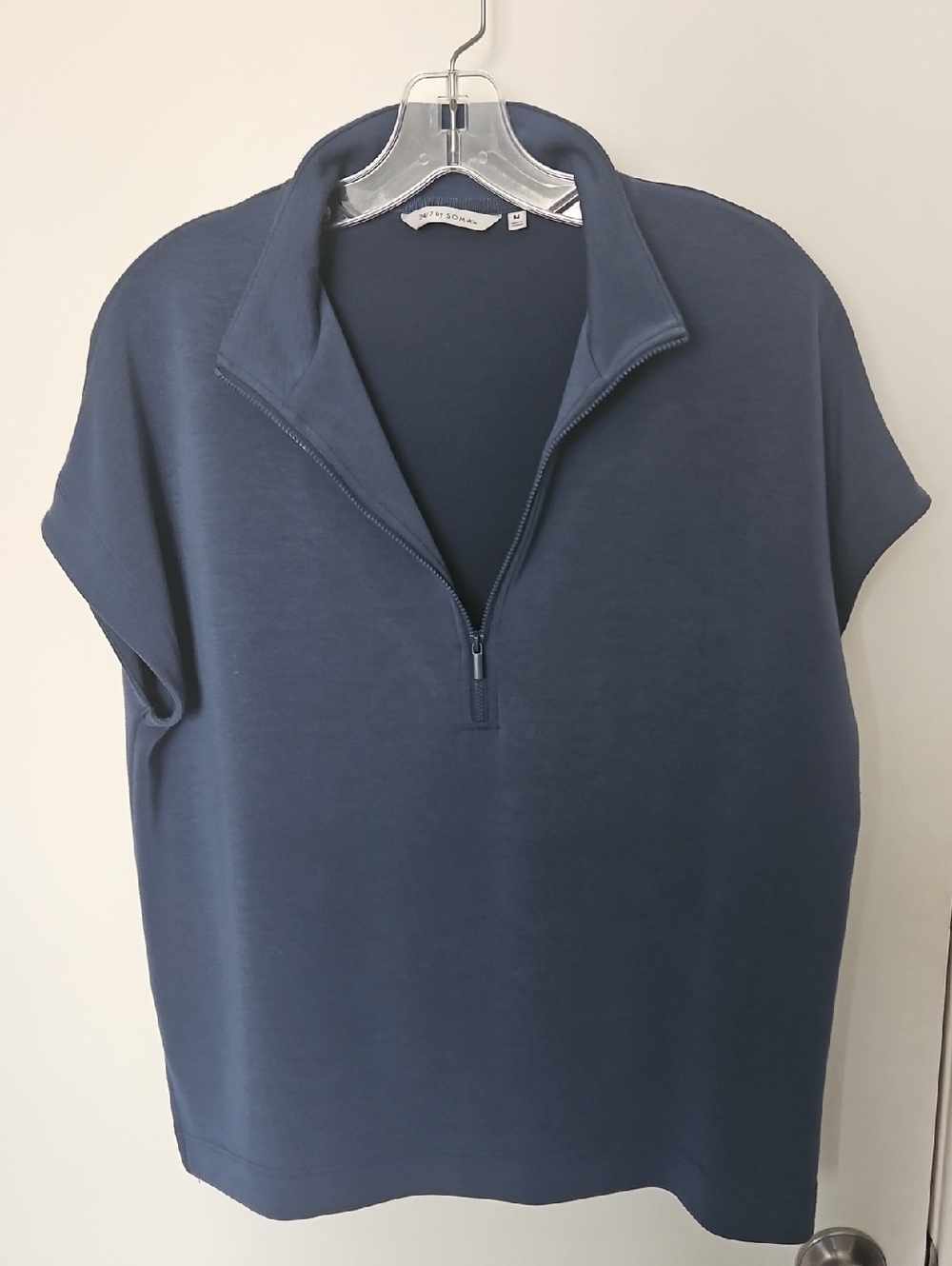 24/7 Soma Quarter Zip Short Sleeves Top Navy Size M